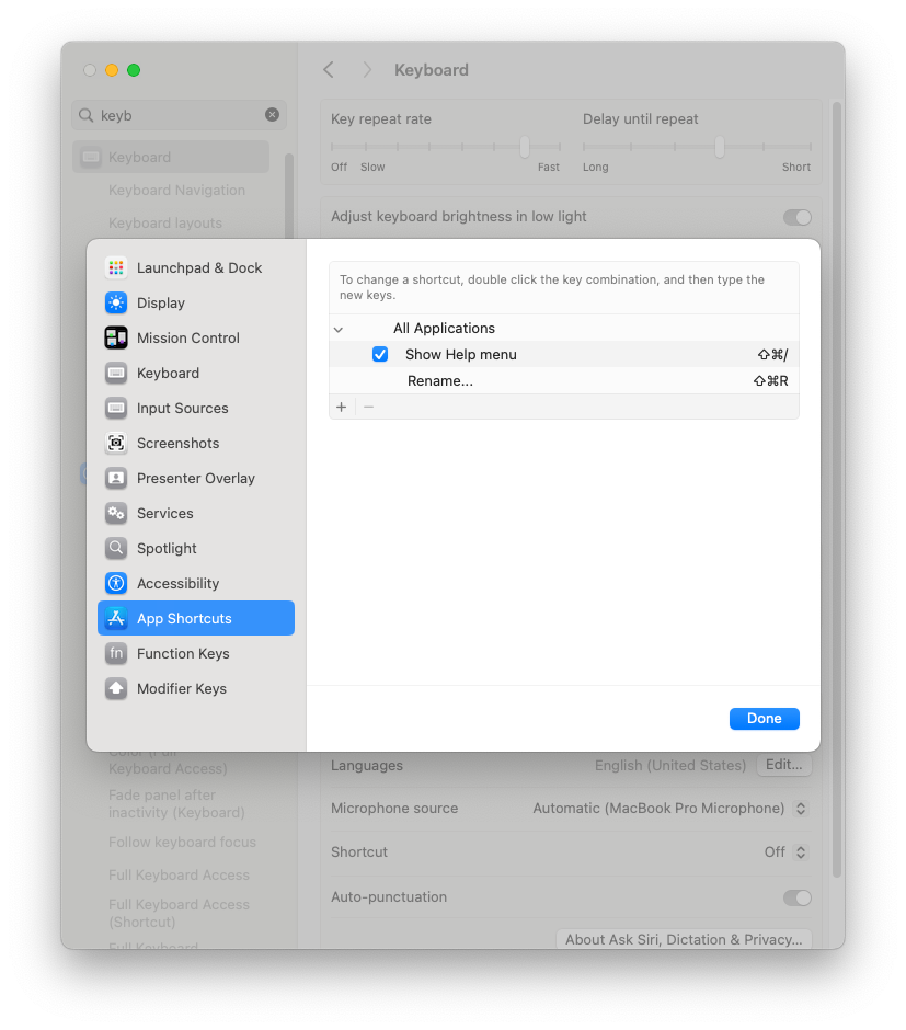 macOS keyboard shortcut for Rename