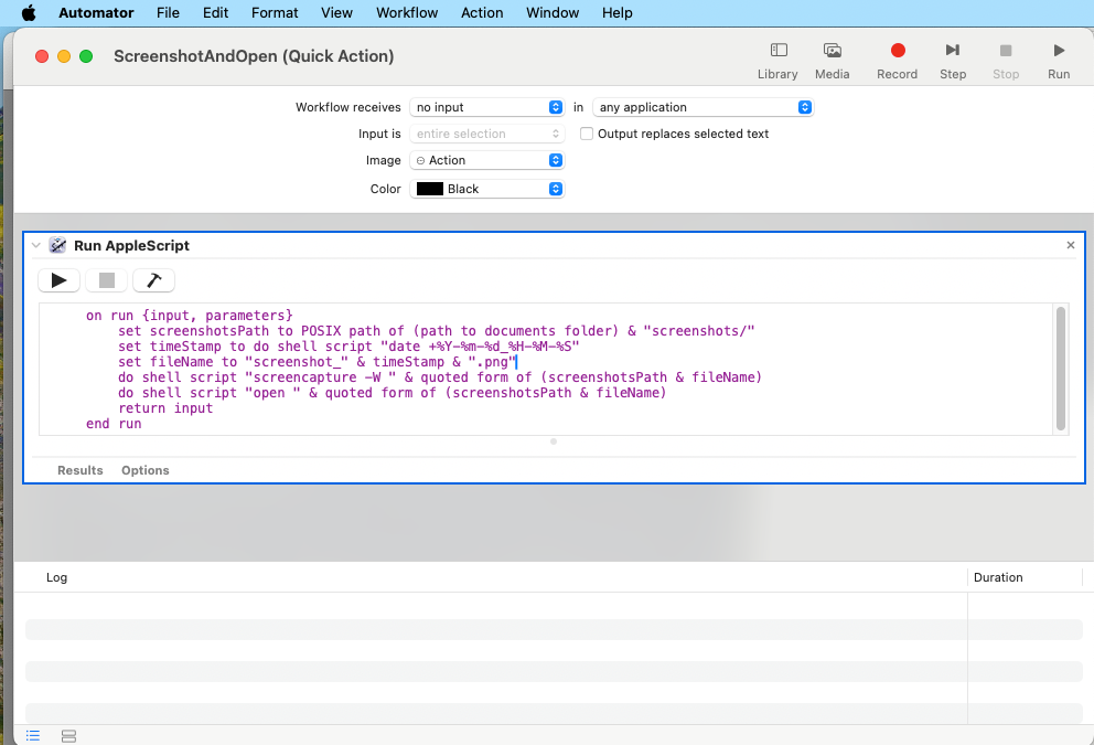 Automator quick action overview