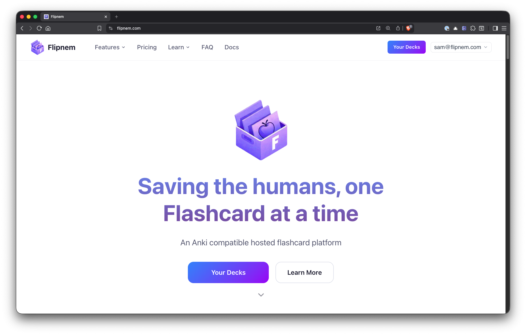 Flipnem homepage — Saving the humans, one Flashcard at a time