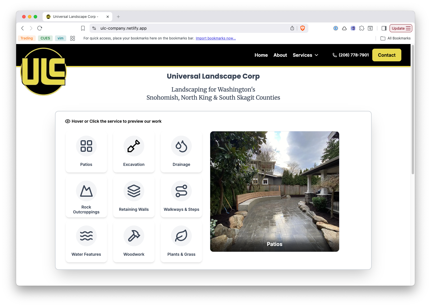 Universal Landscape Corp site with yellow and black palette