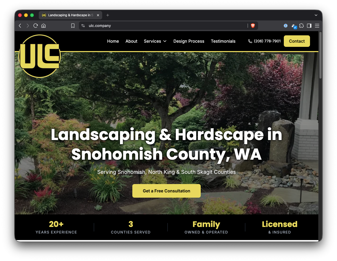 Universal Landscape Corp site with yellow and black palette